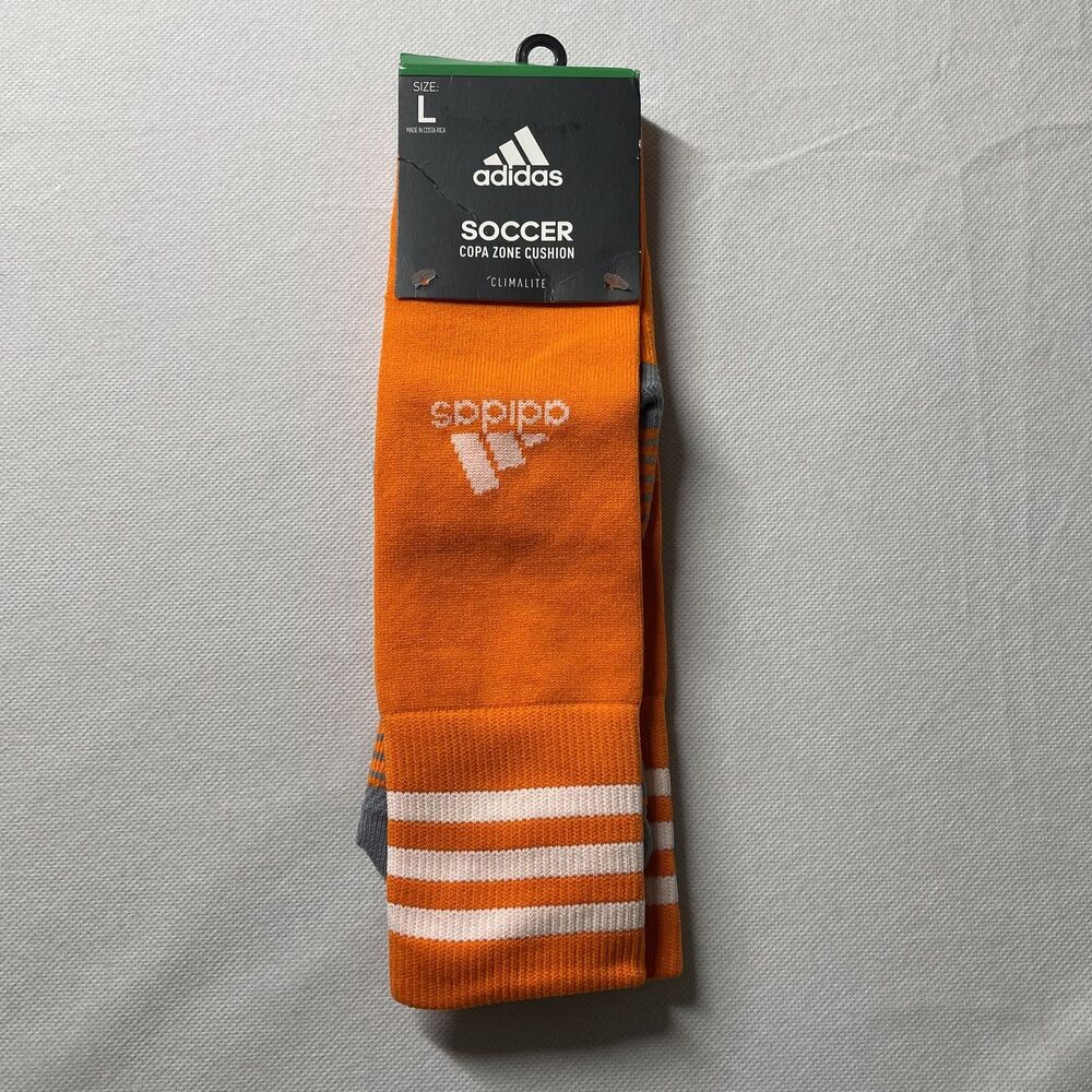 NWT adidas Soccer Copa Zone Cushion OTC Striped Orange Socks Size L